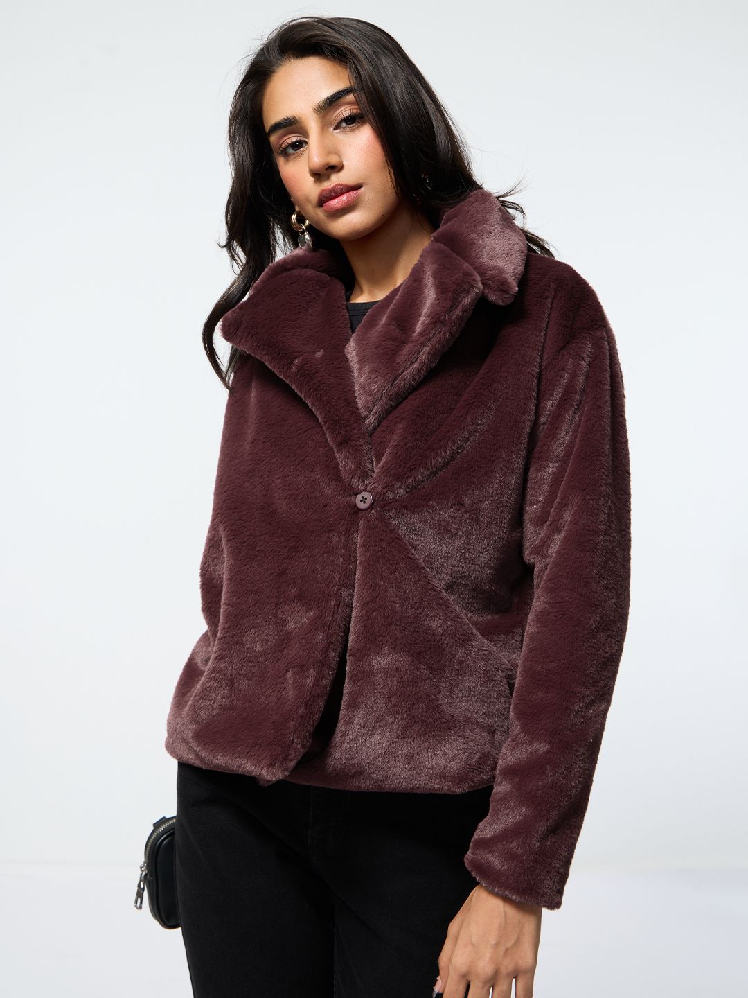 Fur Jacket: Wine Women Oversized Jackets