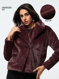 Fur Jacket: Wine Women Oversized Jackets