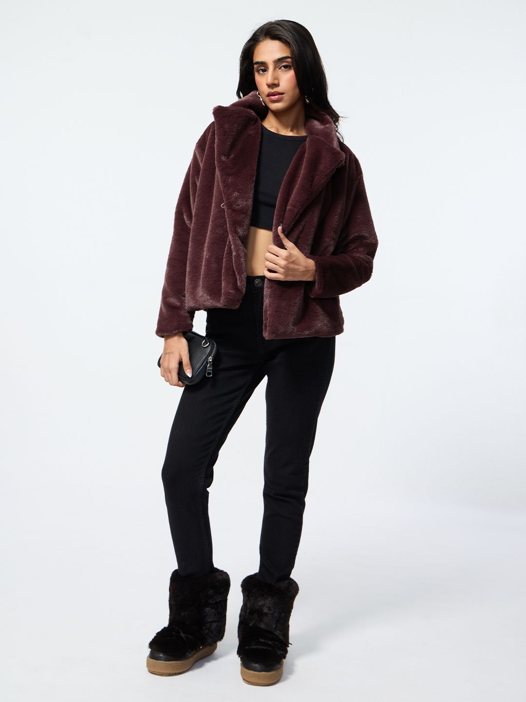 Fur Jacket: Wine Women Oversized Jackets