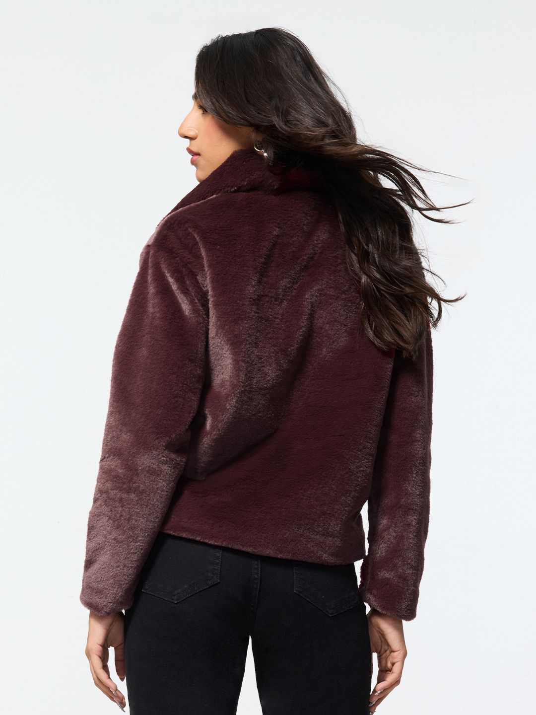 Fur Jacket: Wine Women Oversized Jackets