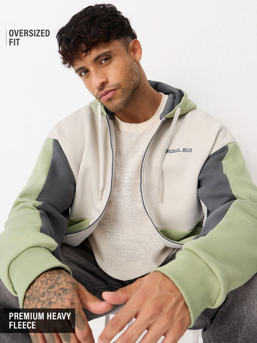 Colourblock Hoodie: Sage Stone Men Oversized Hoodies
