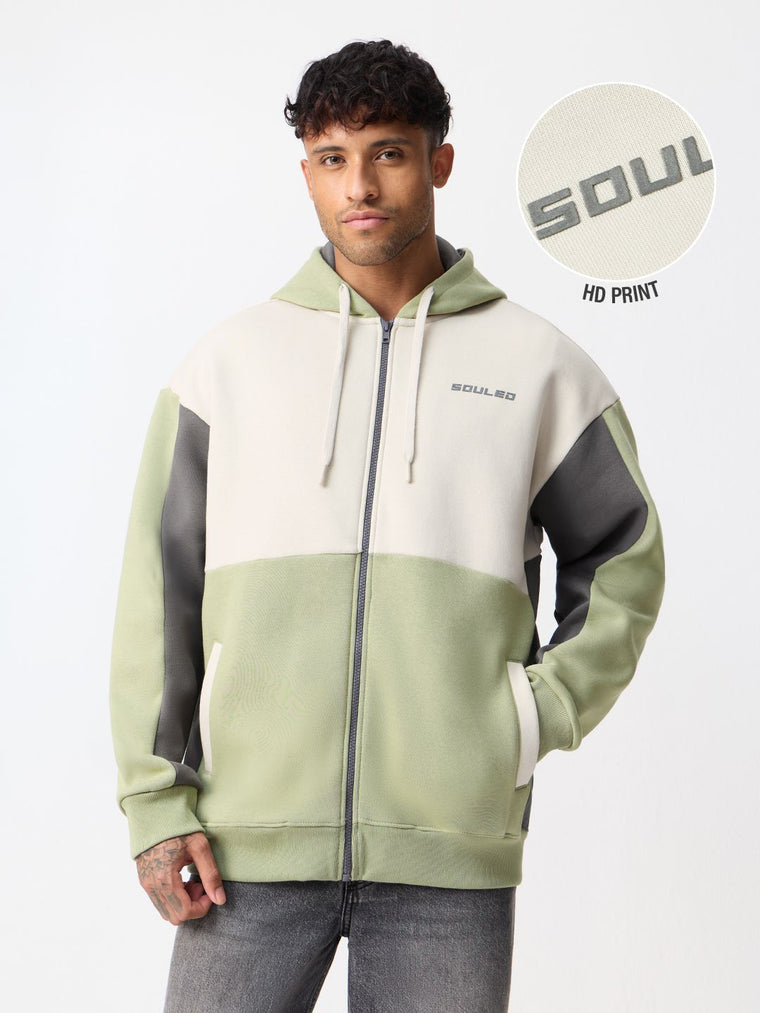 Colourblock Hoodie: Sage Stone Men Oversized Hoodies
