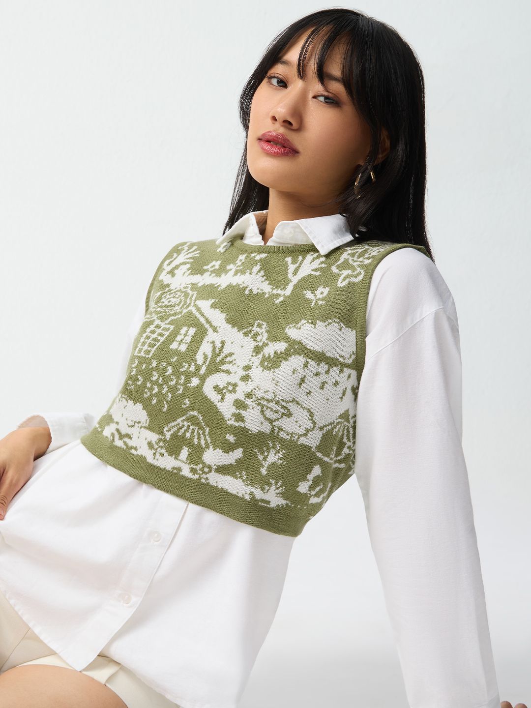 Jacquard Vest: Landscape Women Knit Tops