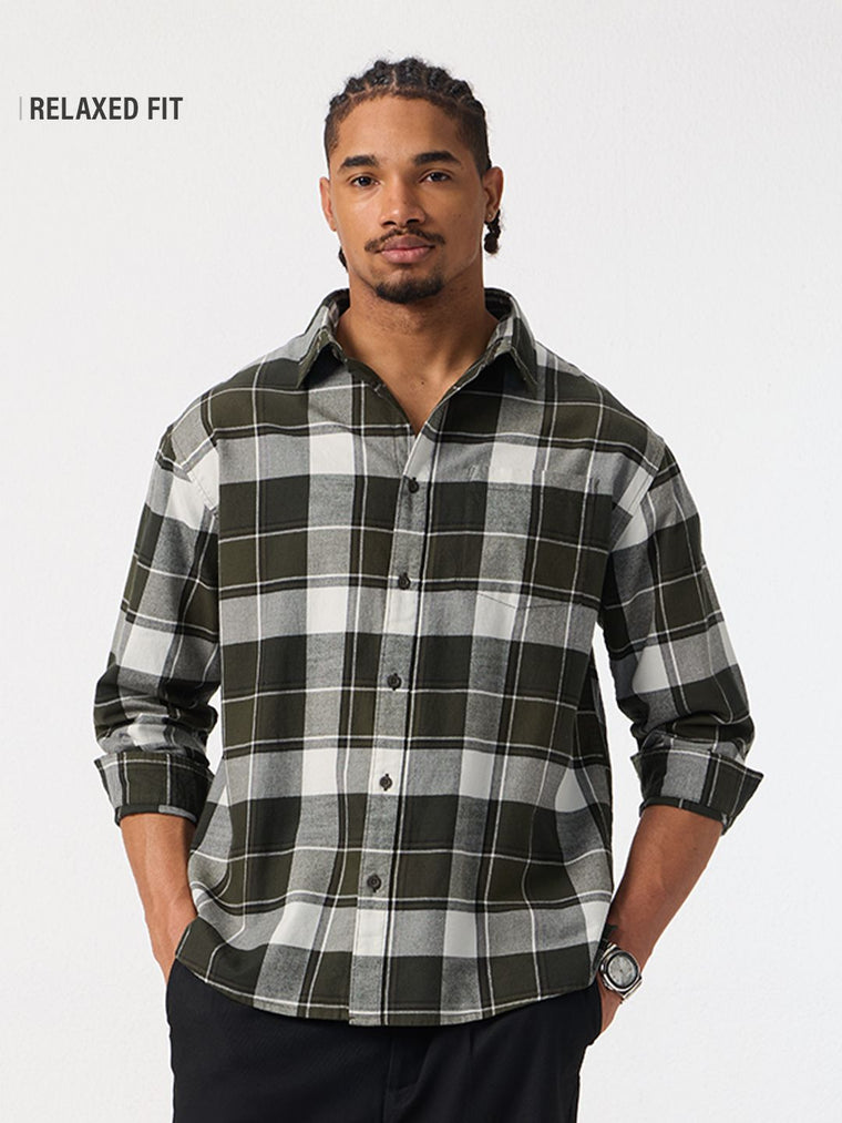 Plaid Shirt: Verdant Men Relaxed Shirts