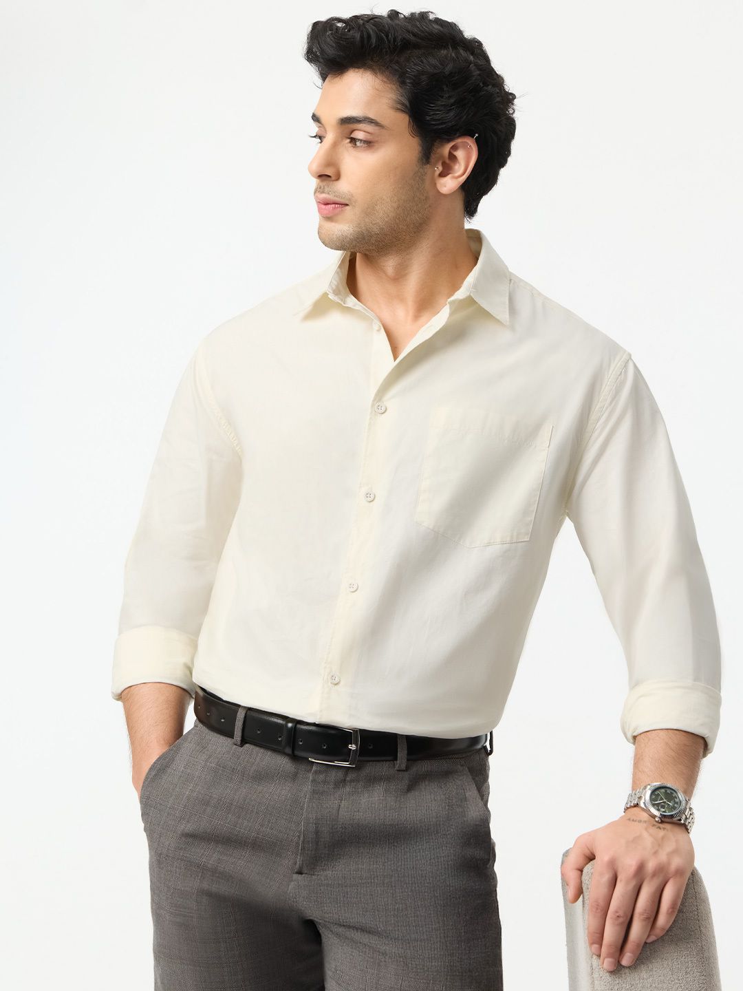 Signature Solids: Ivory White Men Relaxed Shirts