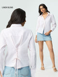 Cotton Linen Shirt: Ruby Streak Women Regular Shirts
