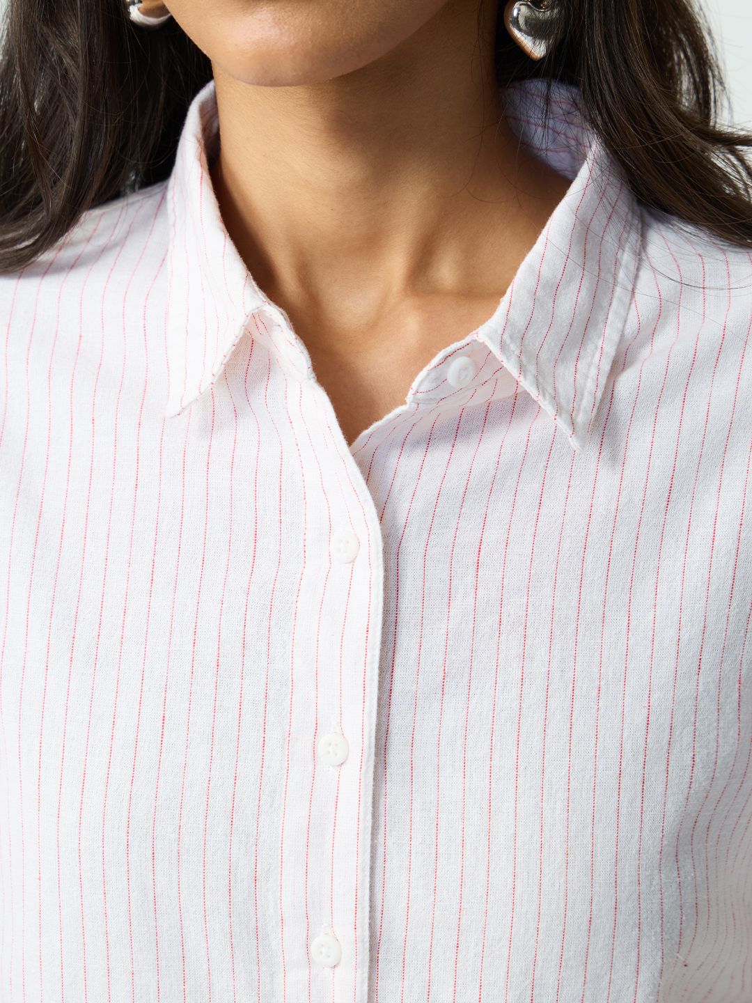 Cotton Linen Shirt: Ruby Streak Women Regular Shirts