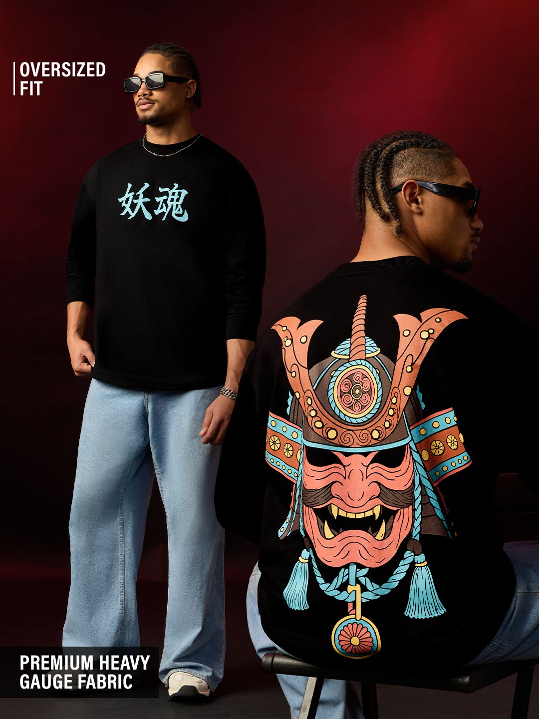 Oversized T-Shirt: Hannya Mask Oversized Full Sleeve T-Shirts