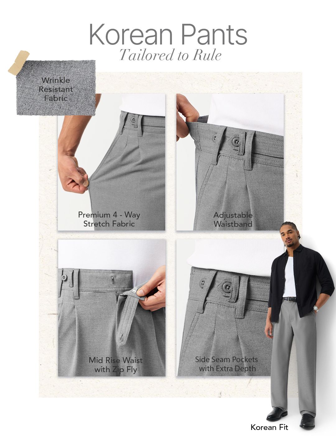Korean Pants: Cloud Grey Men Super Flex Pants