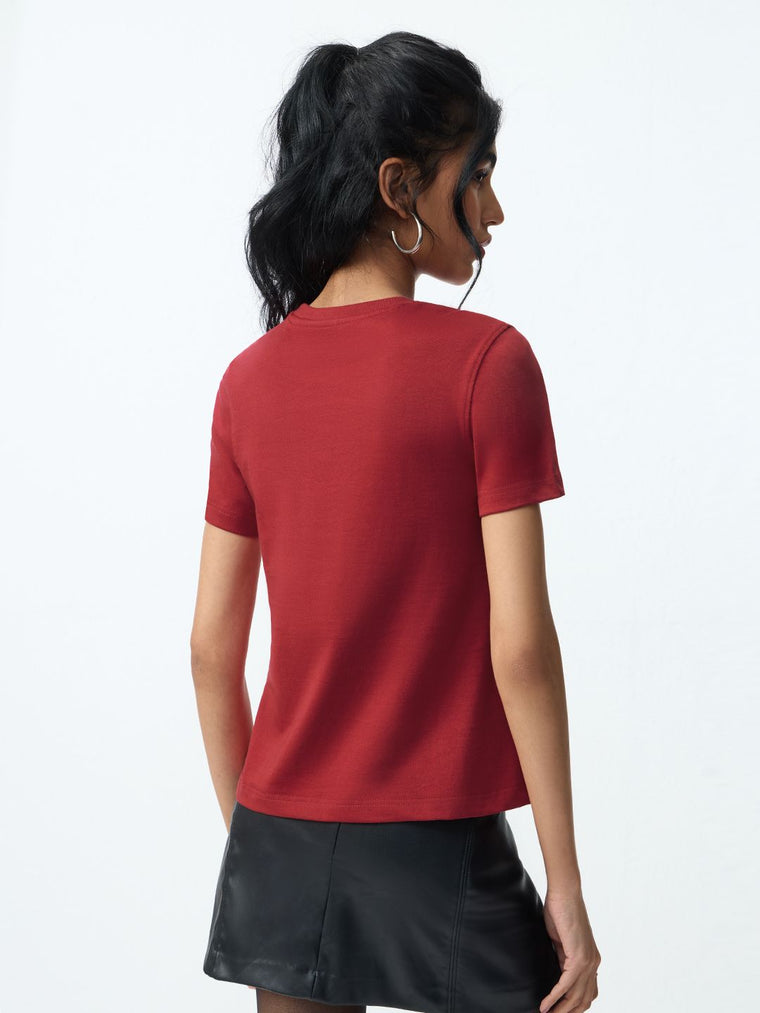 Regular Solids: Ruby Women Regular T-Shirts
