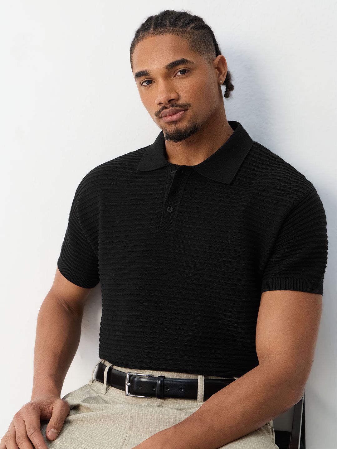 Flat Knit Polo: Onyx Classic Polos