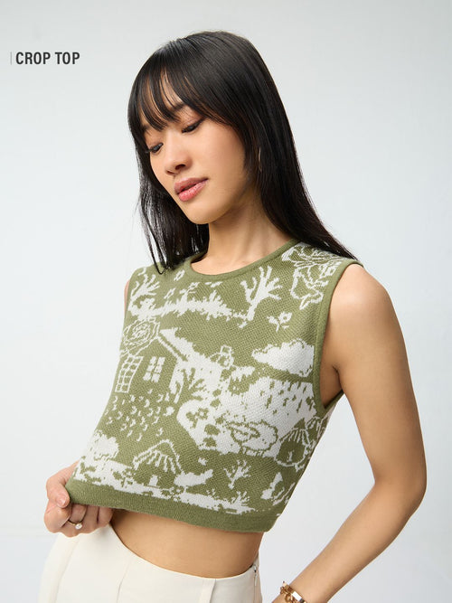 Jacquard Vest: Landscape Women Knit Tops