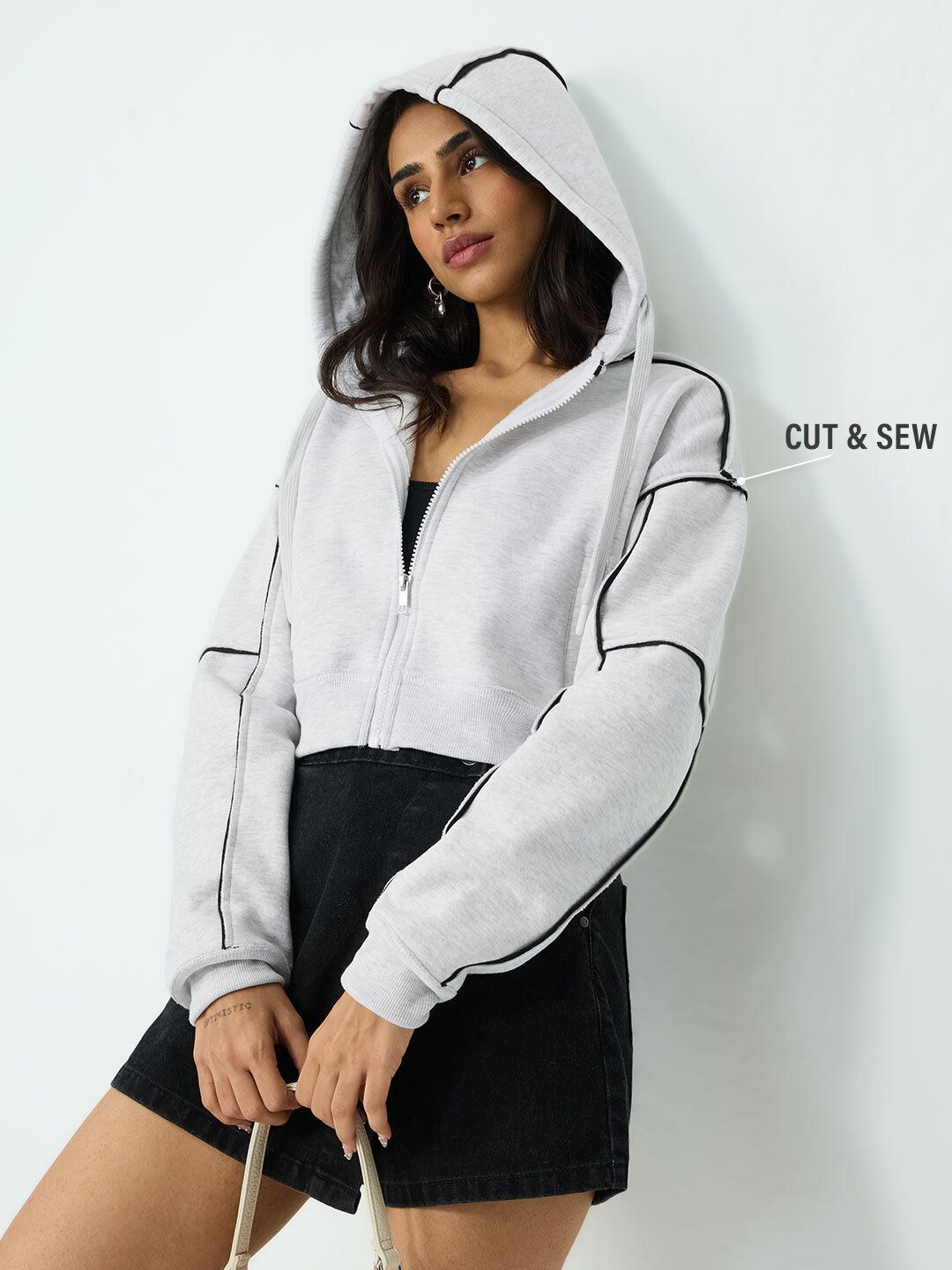 Solids: Grey Prism Women Cropped Zipper Hoodies