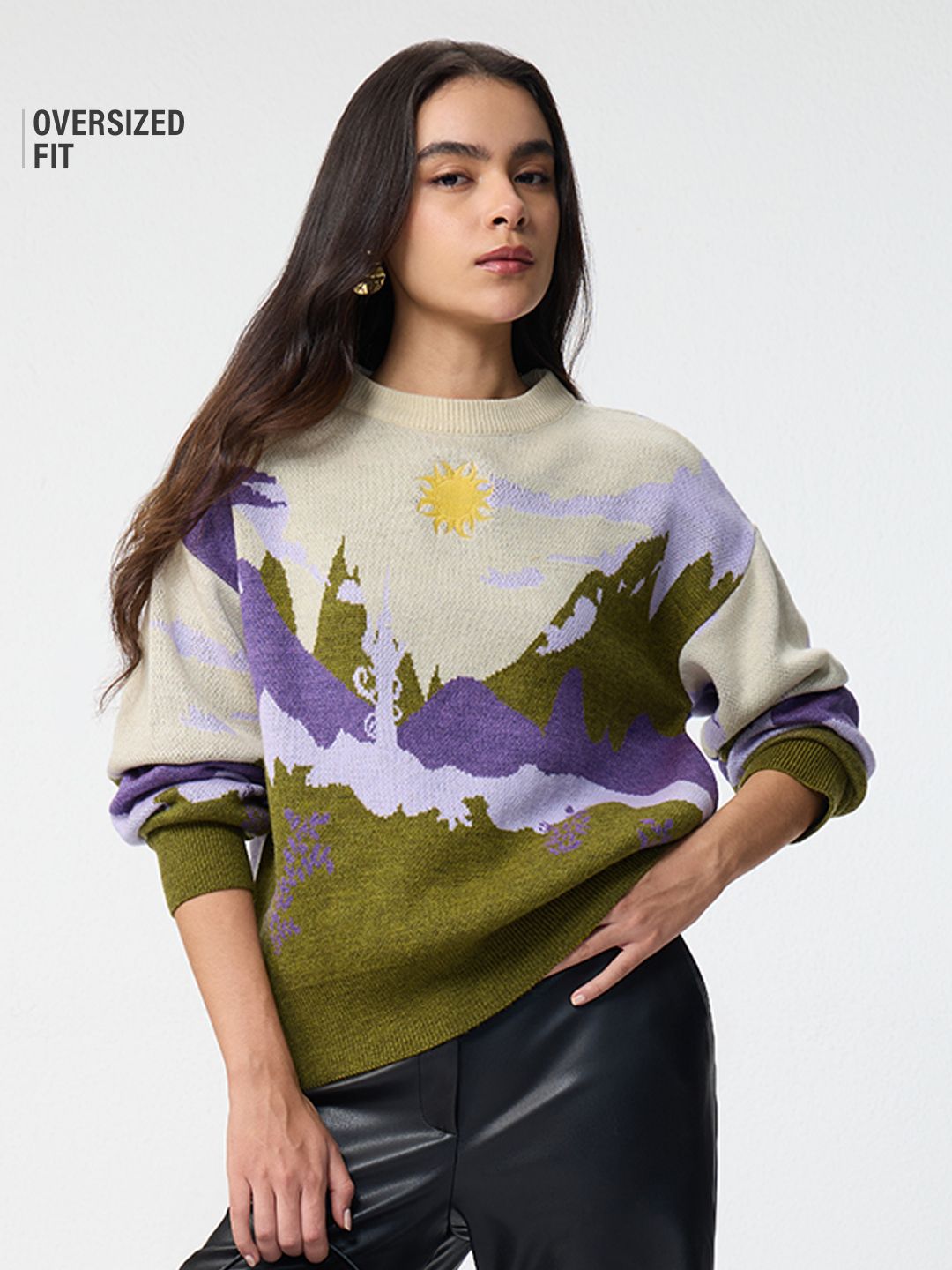 TSS Originals: Lilac Sun Landscape Women Oversized Sweaters