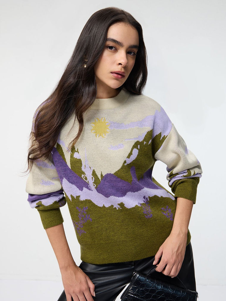 TSS Originals: Lilac Sun Landscape Women Oversized Sweaters
