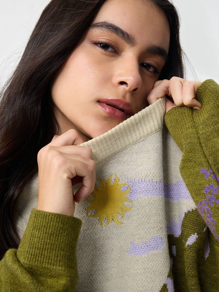 TSS Originals: Lilac Sun Landscape Women Oversized Sweaters