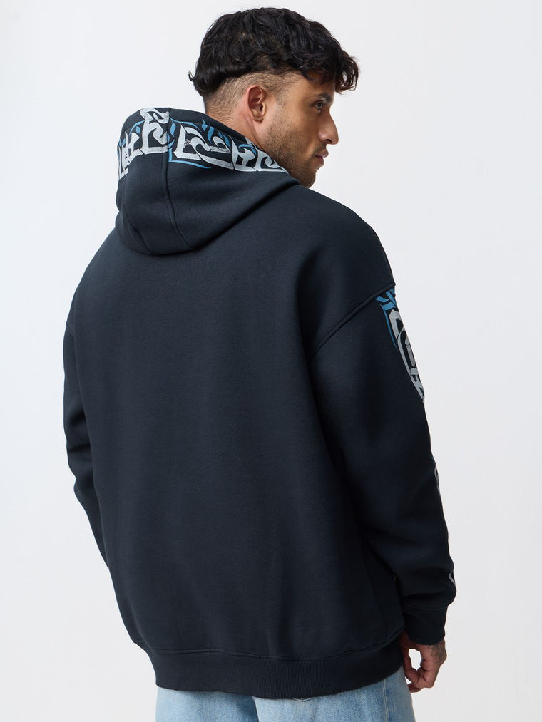 Souled Originals: Blue Calligraphy Men Oversized Hoodies