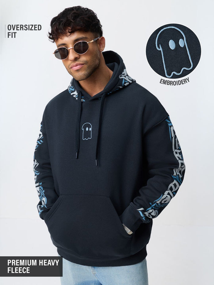 Souled Originals: Blue Calligraphy Men Oversized Hoodies