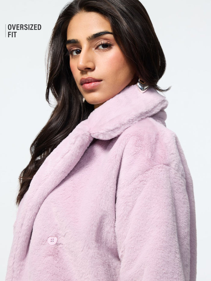 Fur Jacket: Lavender Women Oversized Jackets