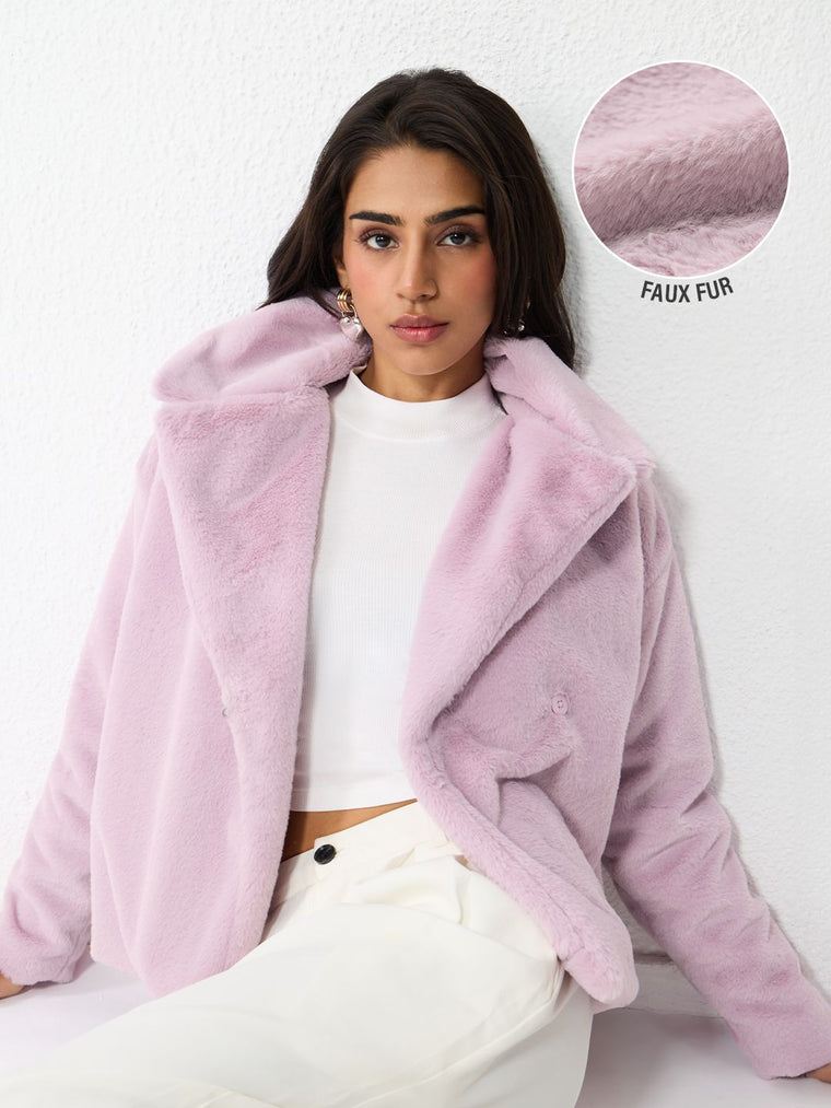 Fur Jacket: Lavender Women Oversized Jackets