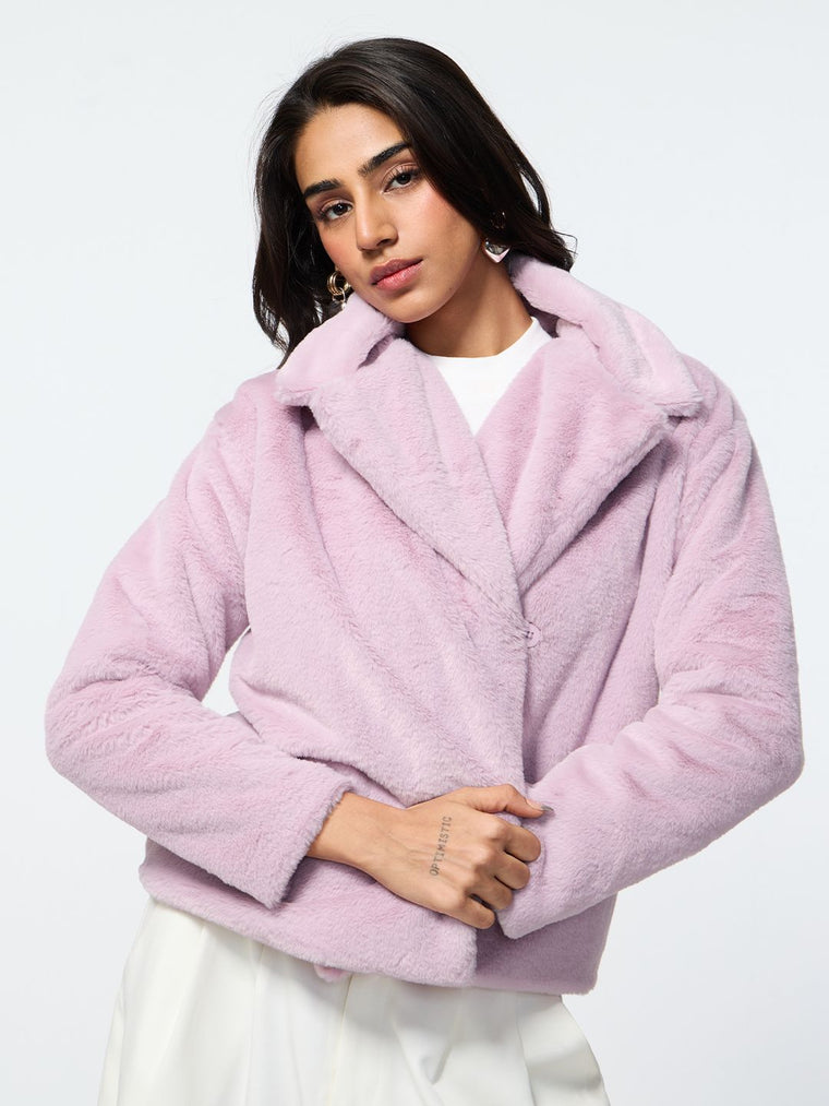 Fur Jacket: Lavender Women Oversized Jackets