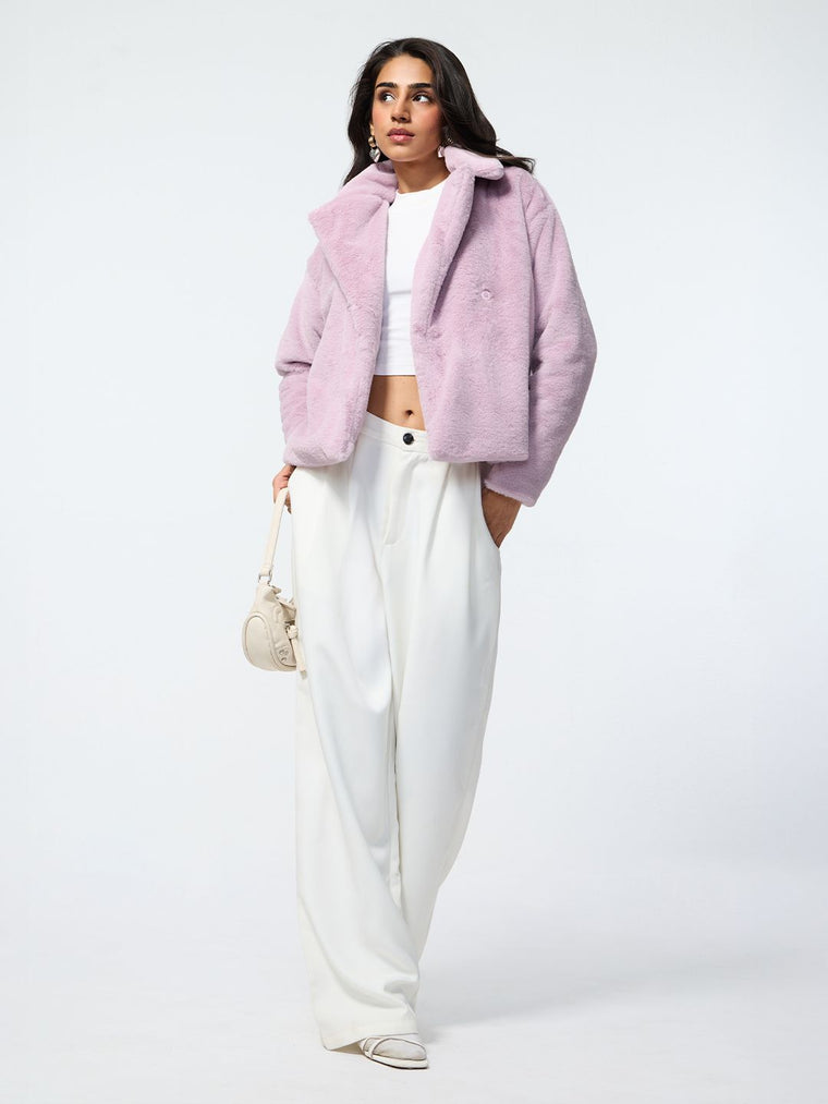 Fur Jacket: Lavender Women Oversized Jackets