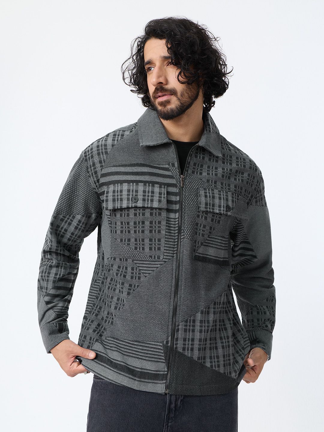 Plaid Shacket: Checkerboard Men Shackets