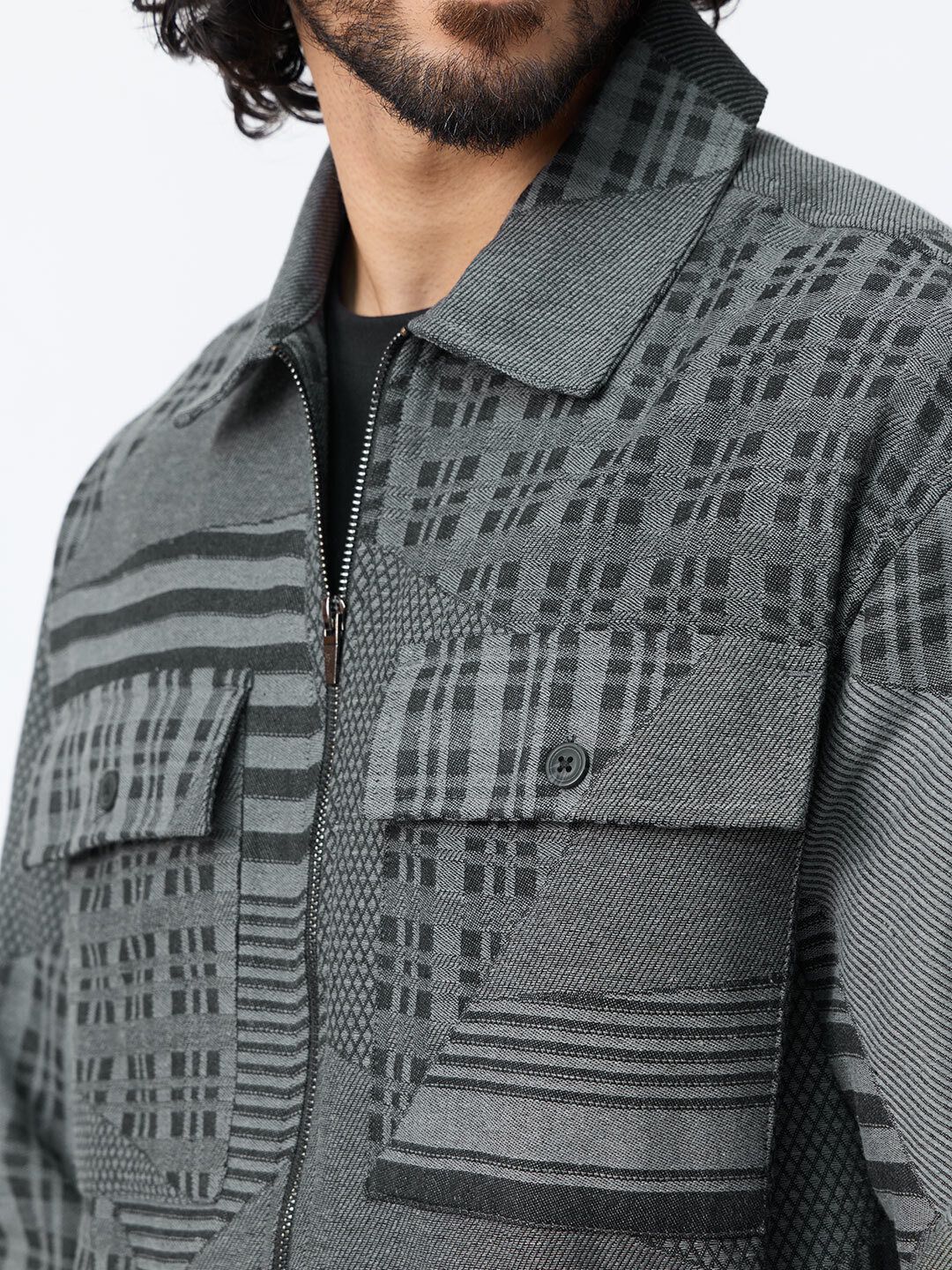 Plaid Shacket: Checkerboard Men Shackets