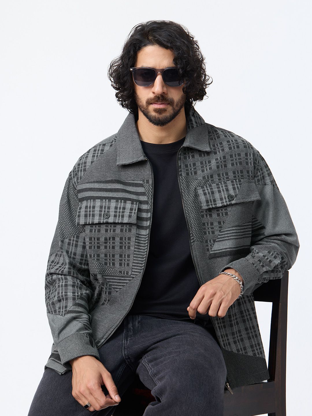 Plaid Shacket: Checkerboard Men Shackets
