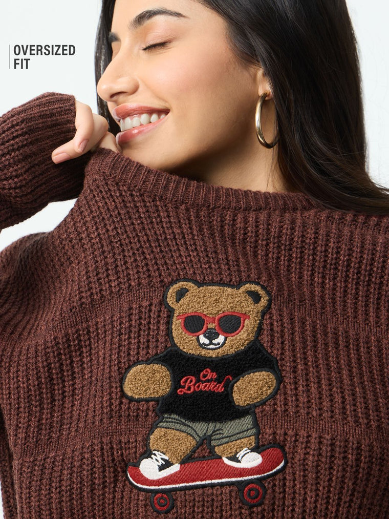 TSS Originals: Skater Bear Women Oversized Sweaters