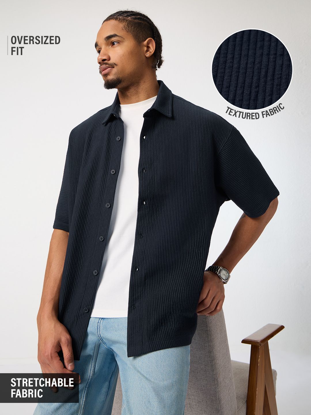 Textured Shirt: Blue Iris Oversized Shirts
