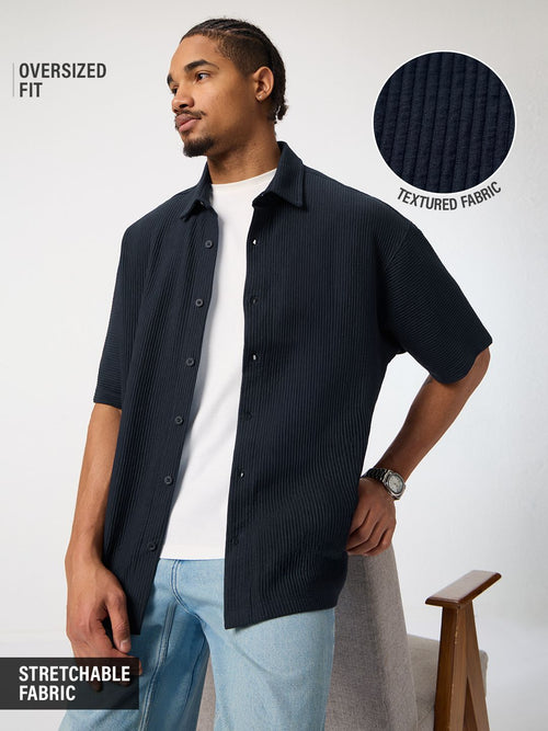 Textured Shirt: Blue Iris Oversized Shirts