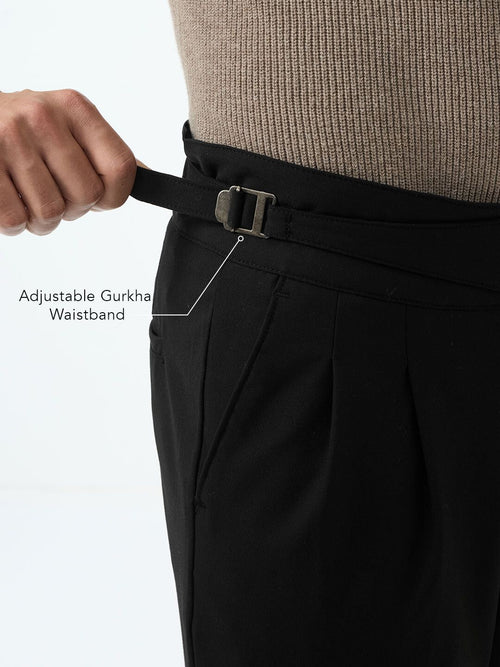 Gurkha Pants: Jet Black Men Super Flex Pants