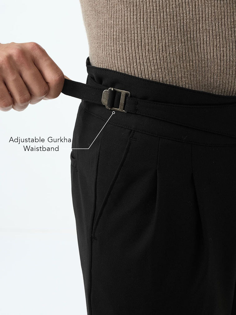 Gurkha Pants: Jet Black Men Super Flex Pants