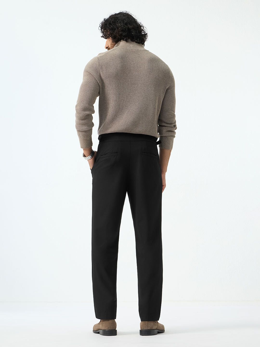 Gurkha Pants: Jet Black Men Super Flex Pants