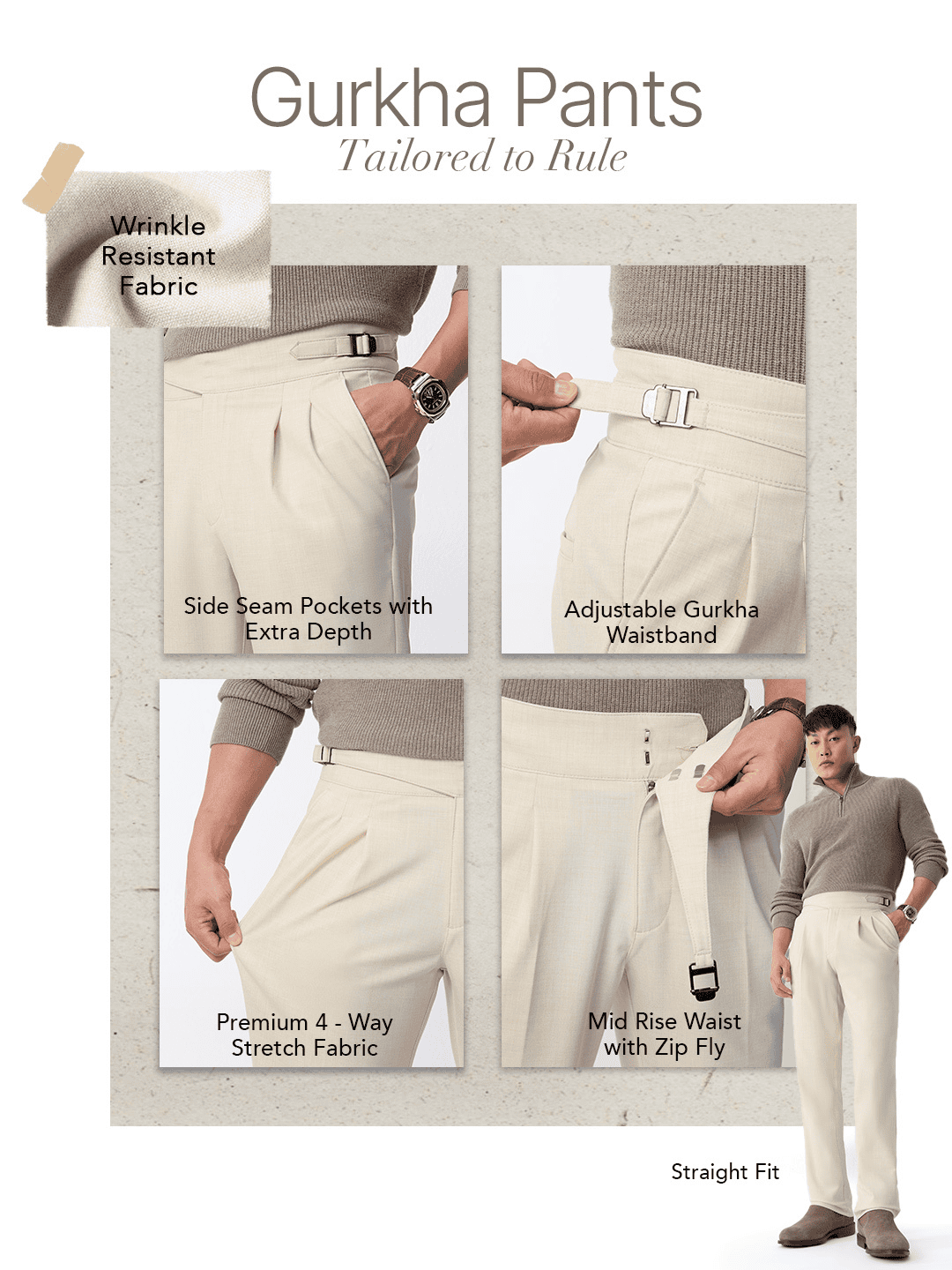 Gurkha Pants: Jet Black Men Super Flex Pants