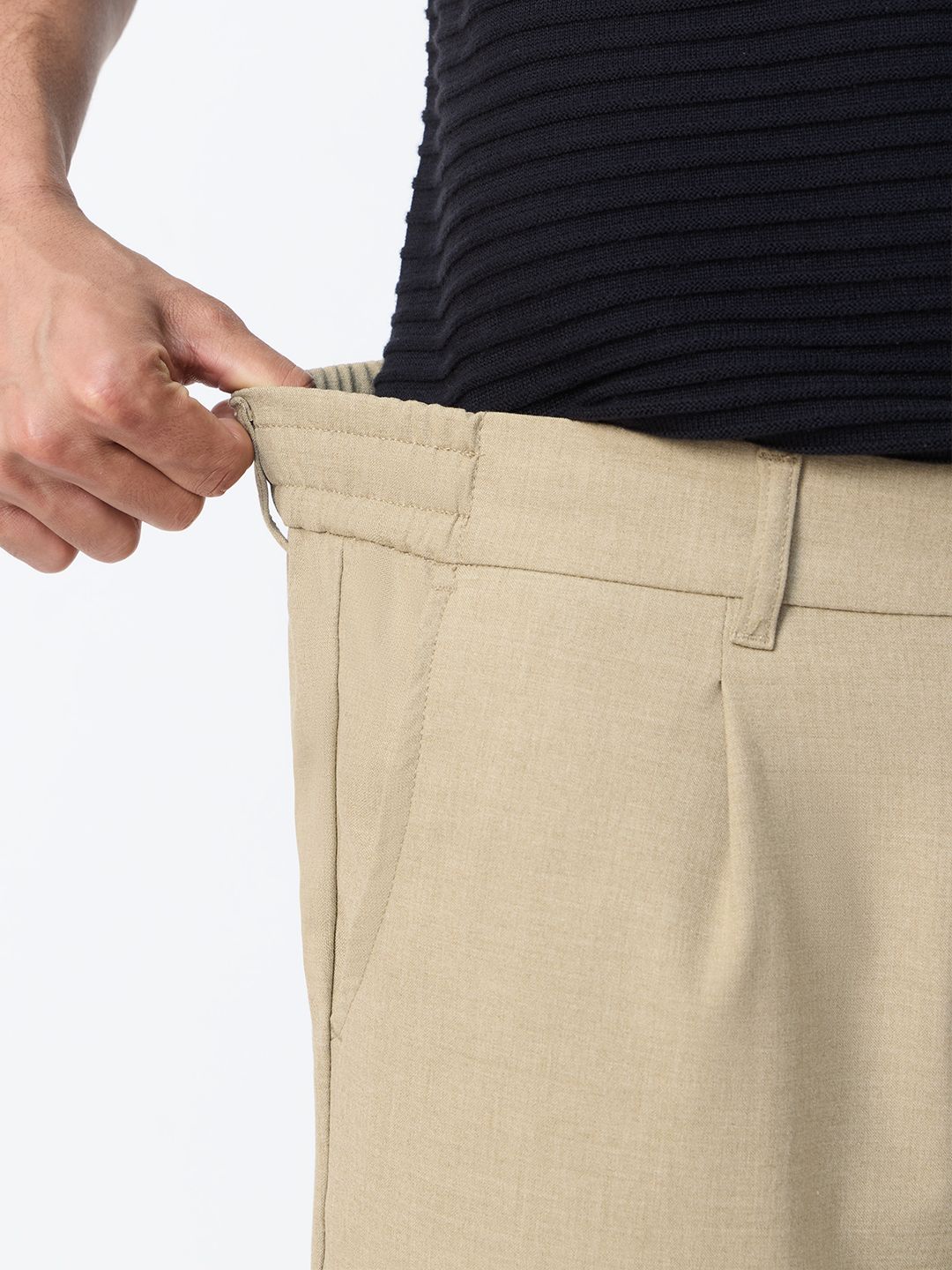 Pleated Pants: Classic Beige Men Super Flex Pants
