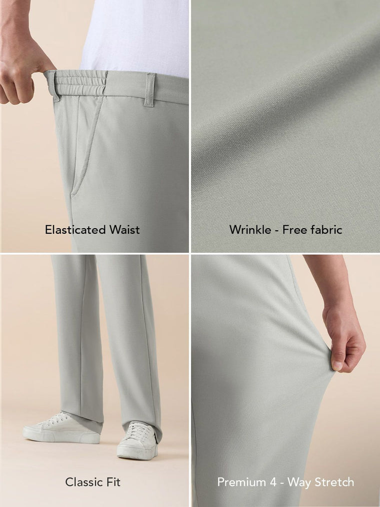 Pleated Pants: Classic Beige Men Super Flex Pants