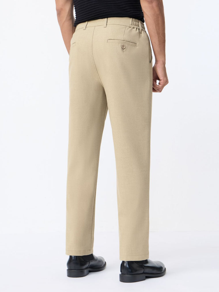 Pleated Pants: Classic Beige Men Super Flex Pants