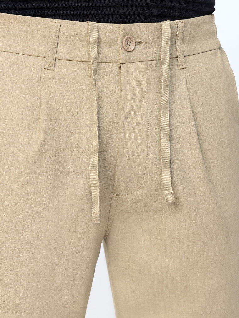 Pleated Pants: Classic Beige Men Super Flex Pants