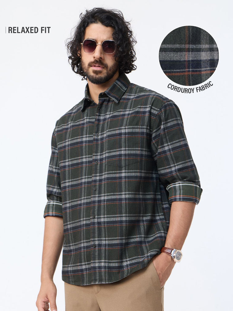 Corduroy Shirt: Deep Forest Men Relaxed Shirts