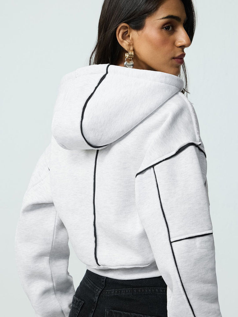 Solids: Grey Prism Women Cropped Zipper Hoodies