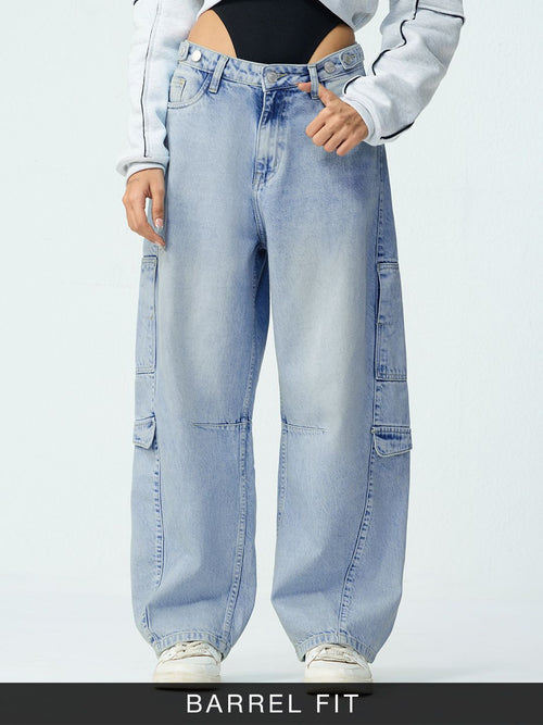 Barrel-Fit Denim: Celeste Blue Women Barrel Denims