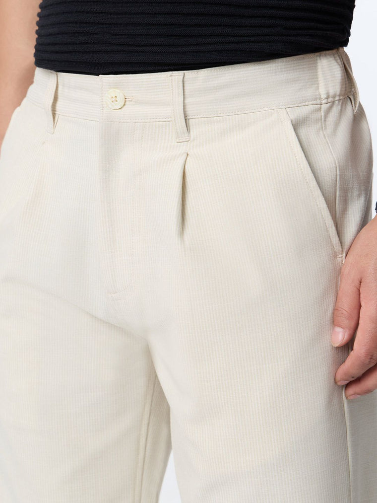Straight Pleated Pants: Ivory Cream Men Super Flex Pants