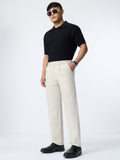 Straight Pleated Pants: Ivory Cream Men Super Flex Pants