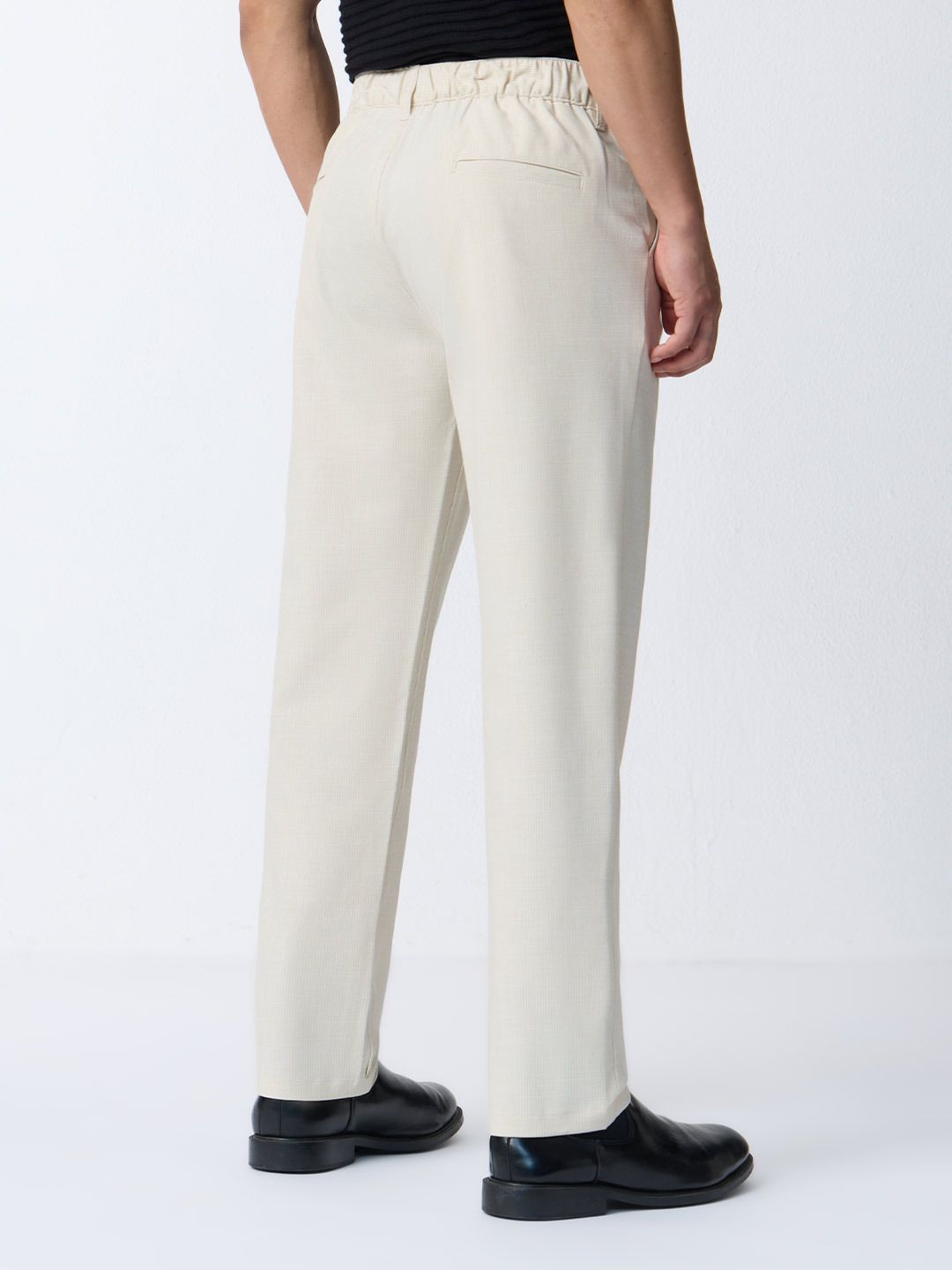 Straight Pleated Pants: Ivory Cream Men Super Flex Pants