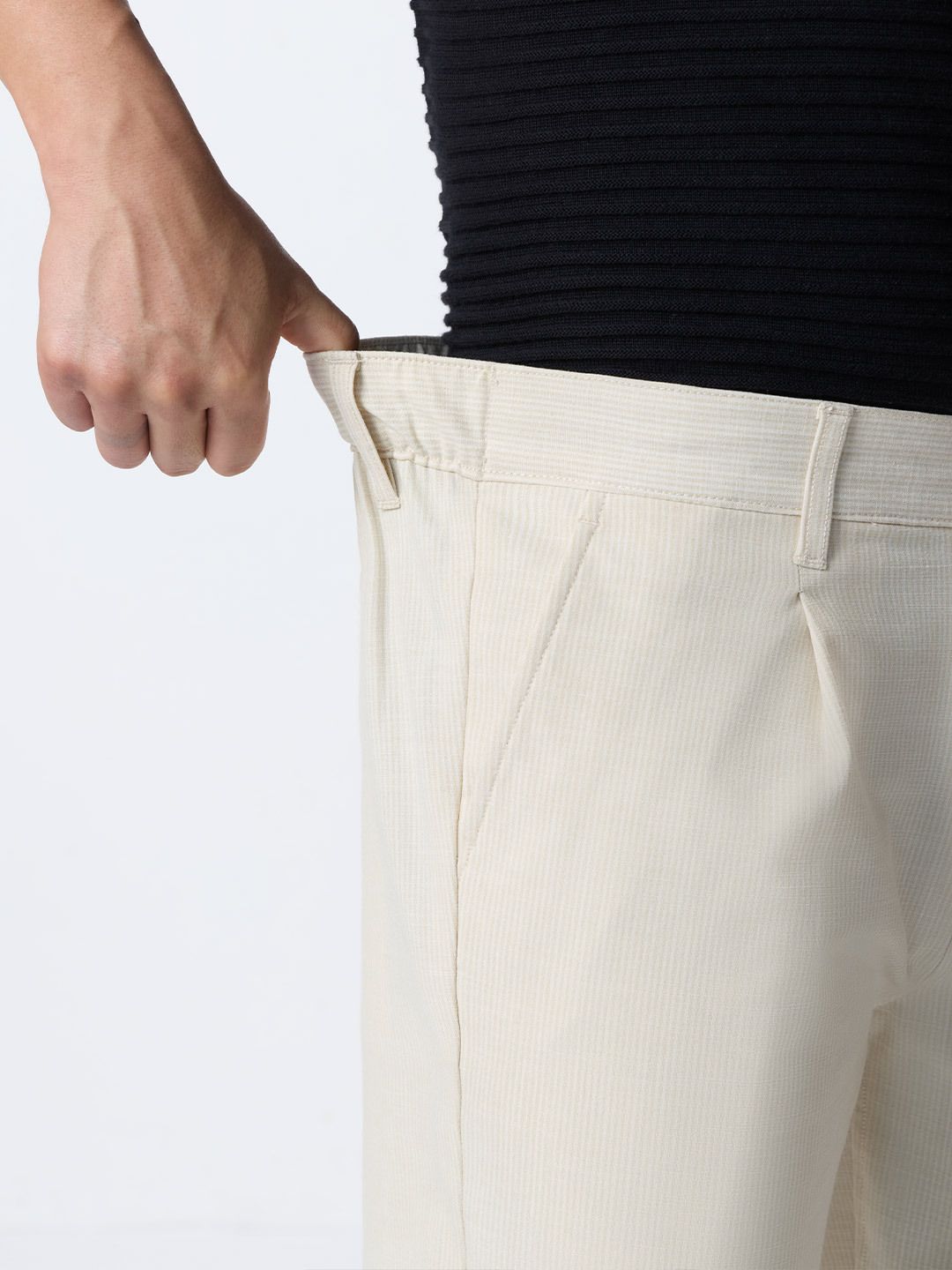 Straight Pleated Pants: Ivory Cream Men Super Flex Pants