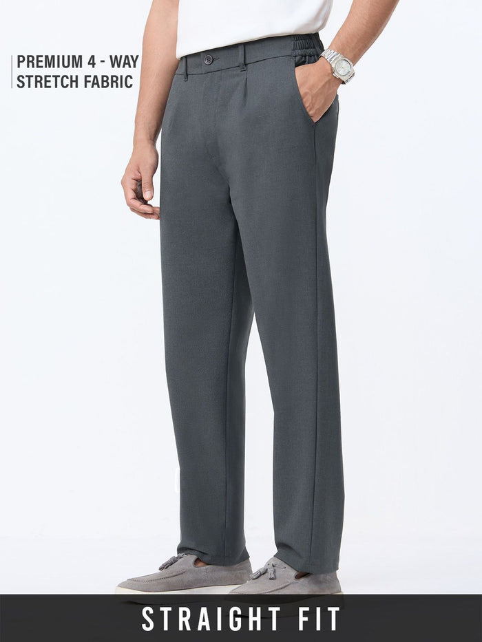 Straight Pleated Pants: Anchor Grey Men Super Flex Pants