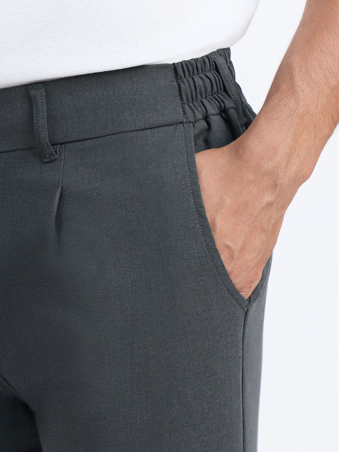 Straight Pleated Pants: Anchor Grey Men Super Flex Pants