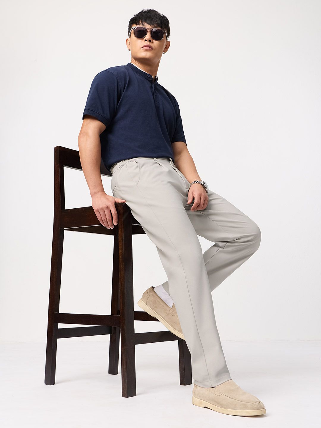 Straight Pleated Pants: Cloud White Men Super Flex Pants